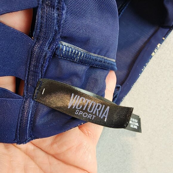 Victoria's Secret Sport Navy Metallic Criss Cross Strappy Back Sports Bra sz XL - Picture 5 of 13